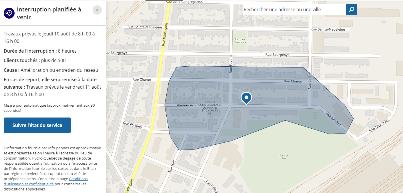 Coupure de courant dans le secteur de l’avenue Ash