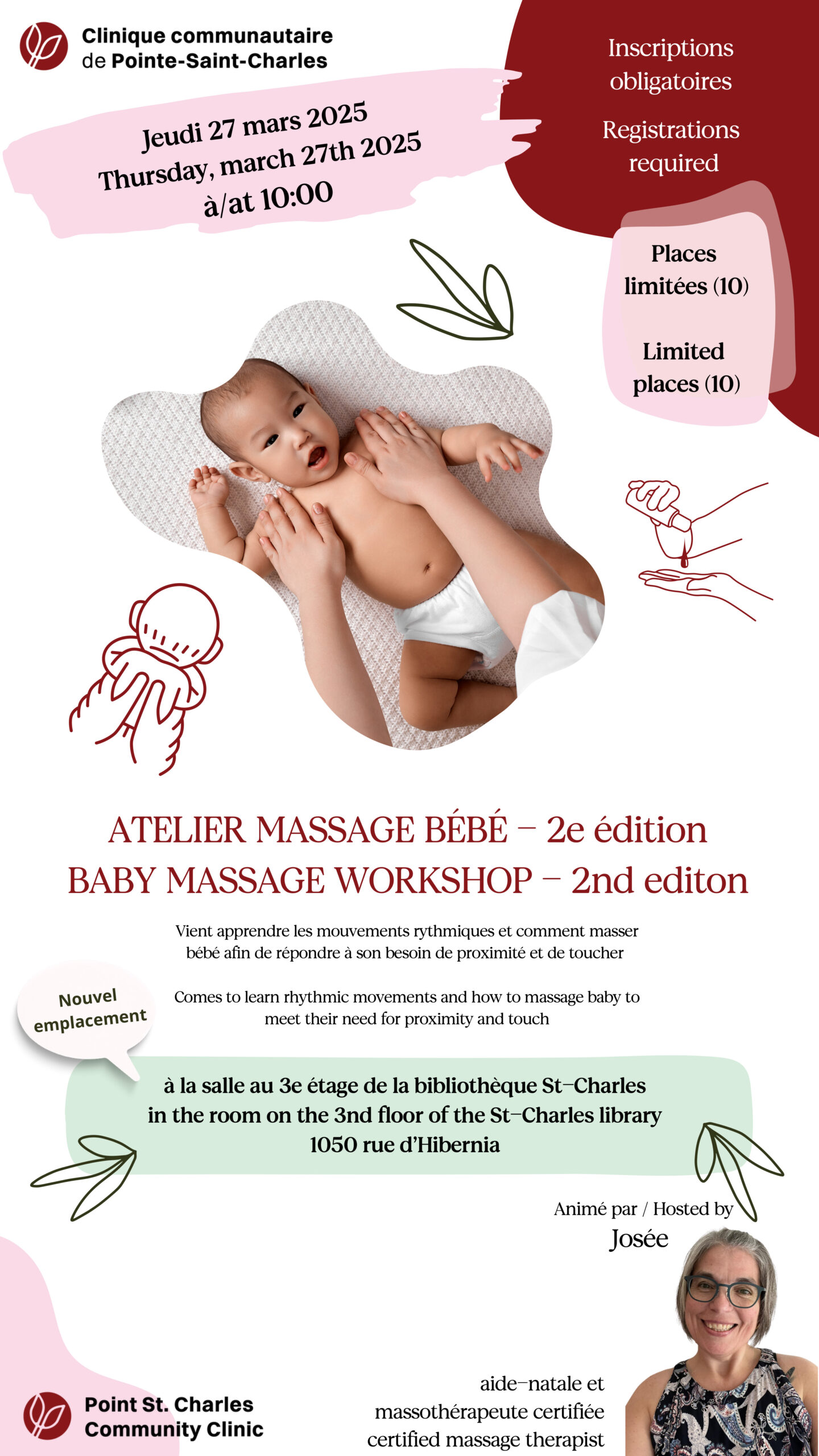 Atelier de massage pour bébés le jeudi 27 mars 2025